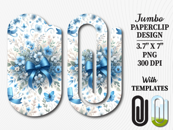 Blue Floral Bow Ribbon Jumbo Paperclip Graphics