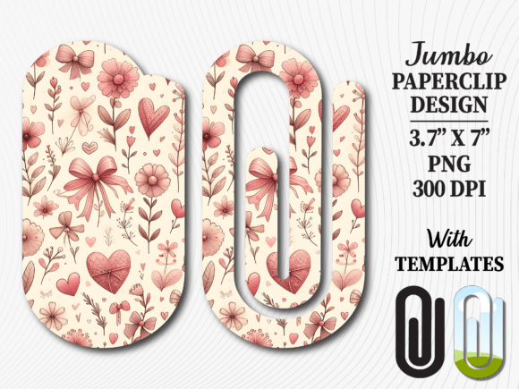 Floral Boho Hearts Jumbo Paperclip PNG – Graphics for Crafts