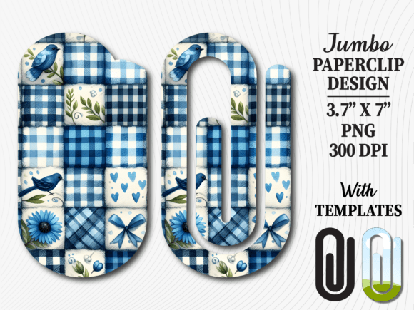 Gingham Floral Patch Jumbo Paperclip: Graphics & Crafts Asset