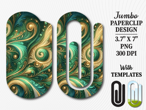 Green Gold Marble Swirl Jumbo Paperclip Graphics
