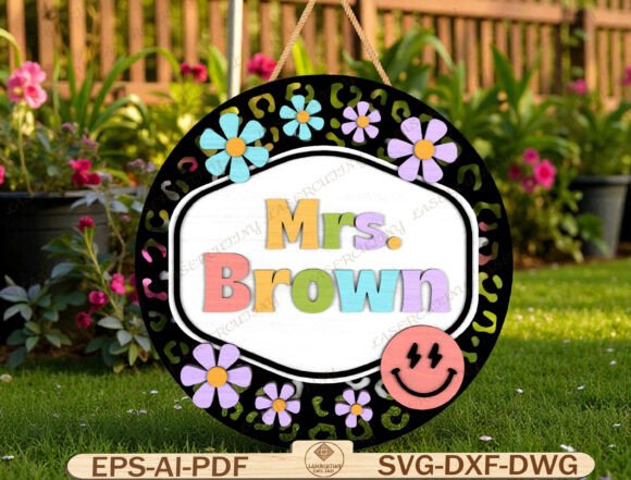 Retro Floral Classroom Door Hanger SVG: Graphics for Local Branding & Graphic Templates