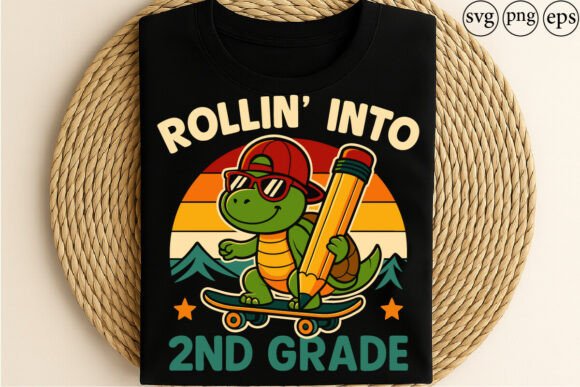 Rollin into 2nd Grade Cute Turtle Graphics for T-Shirt Designs