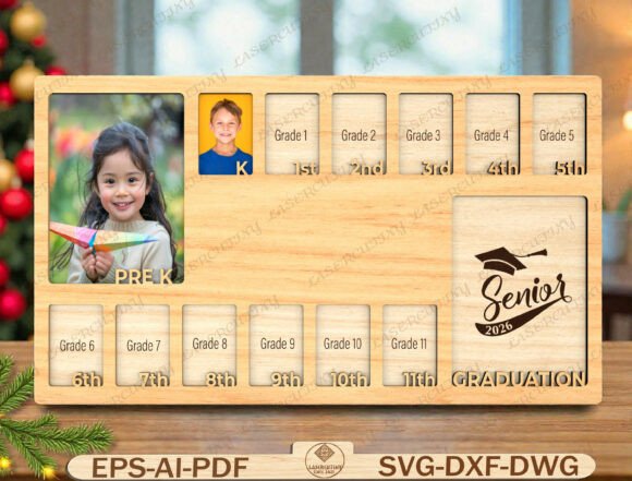 School Years Photo Frame Laser Cut File: Graphics & Graphic Templates