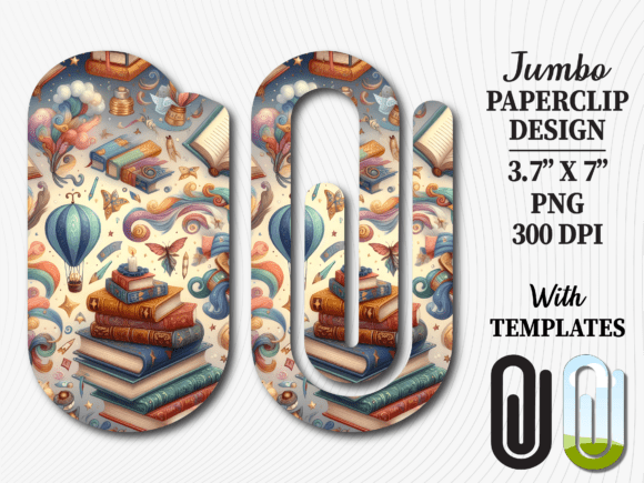 Vintage Librarian Books Jumbo Paperclip Graphics