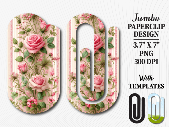 Vintage Pink Rose Floral Jumbo Paperclip Graphics